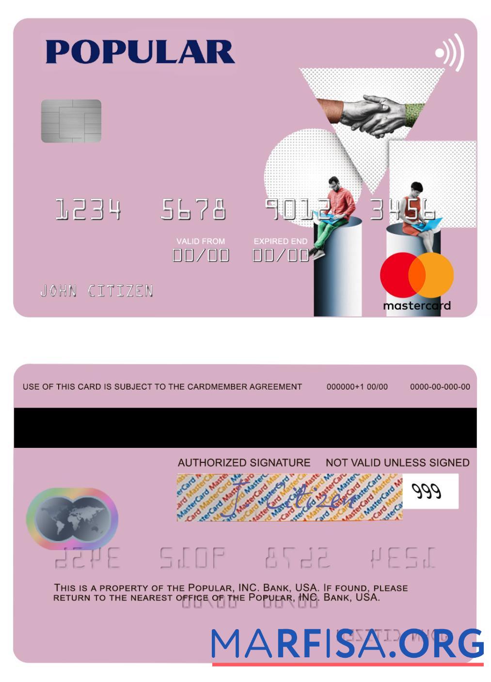 Downloadable USA Popular, Inc. Bank mastercard real example